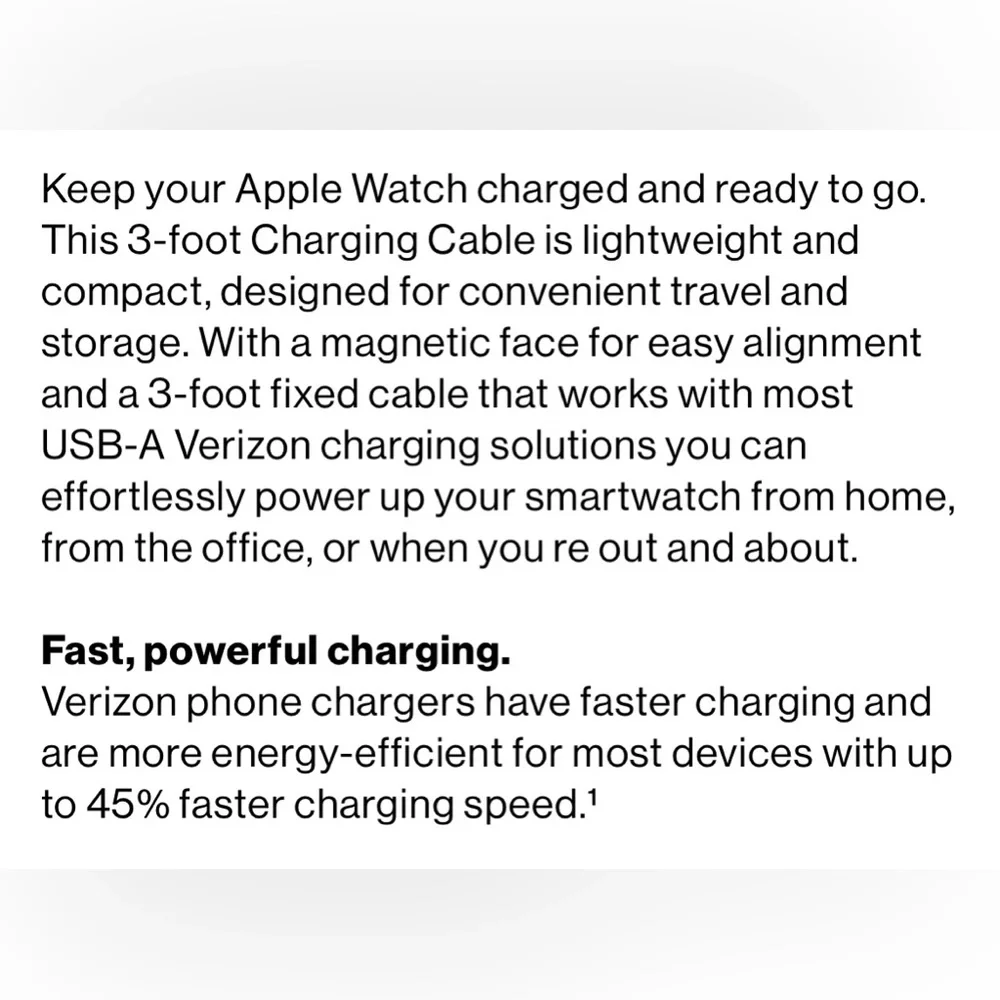 New in box Verizon 3’ White Charging Cable for Apple Watch.